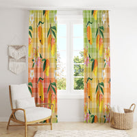 Aloha Hawaii Palaka Print Mango Plumeria Window Curtain Tropical Vibes