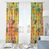 Aloha Hawaii Palaka Print Mango Plumeria Window Curtain Tropical Vibes