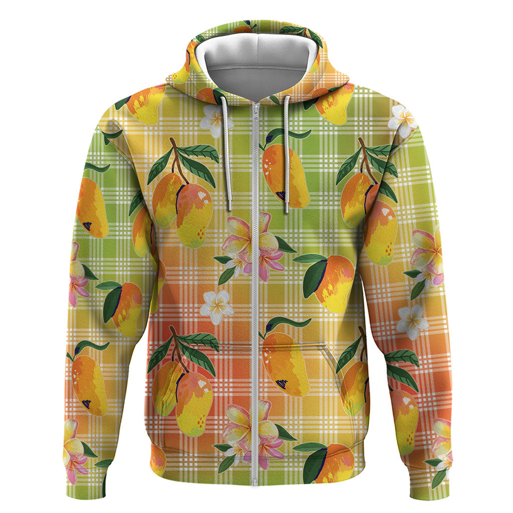 Aloha Hawaii Palaka Print Mango Plumeria Zip Hoodie Tropical Vibes