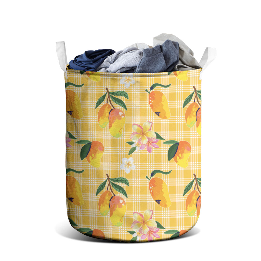 Aloha Hawaii Palaka Print Mango Plumeria Laundry Basket Fresh Lemon