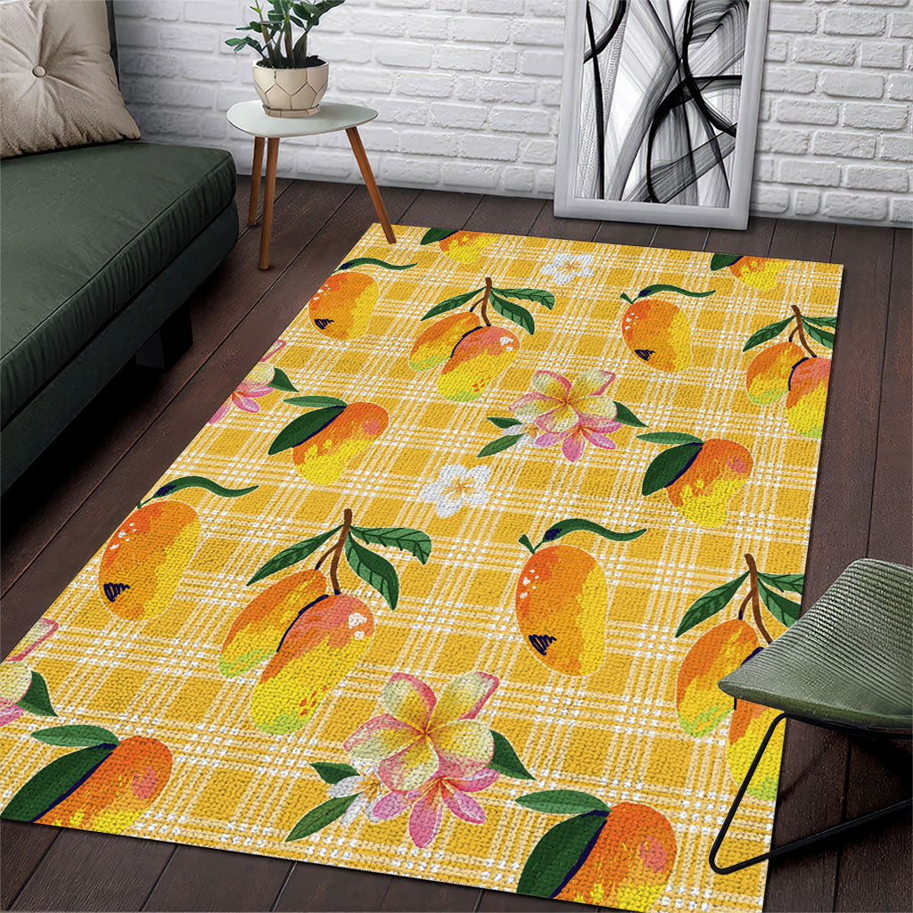 Aloha Hawaii Palaka Print Mango Plumeria Area Rug Fresh Lemon