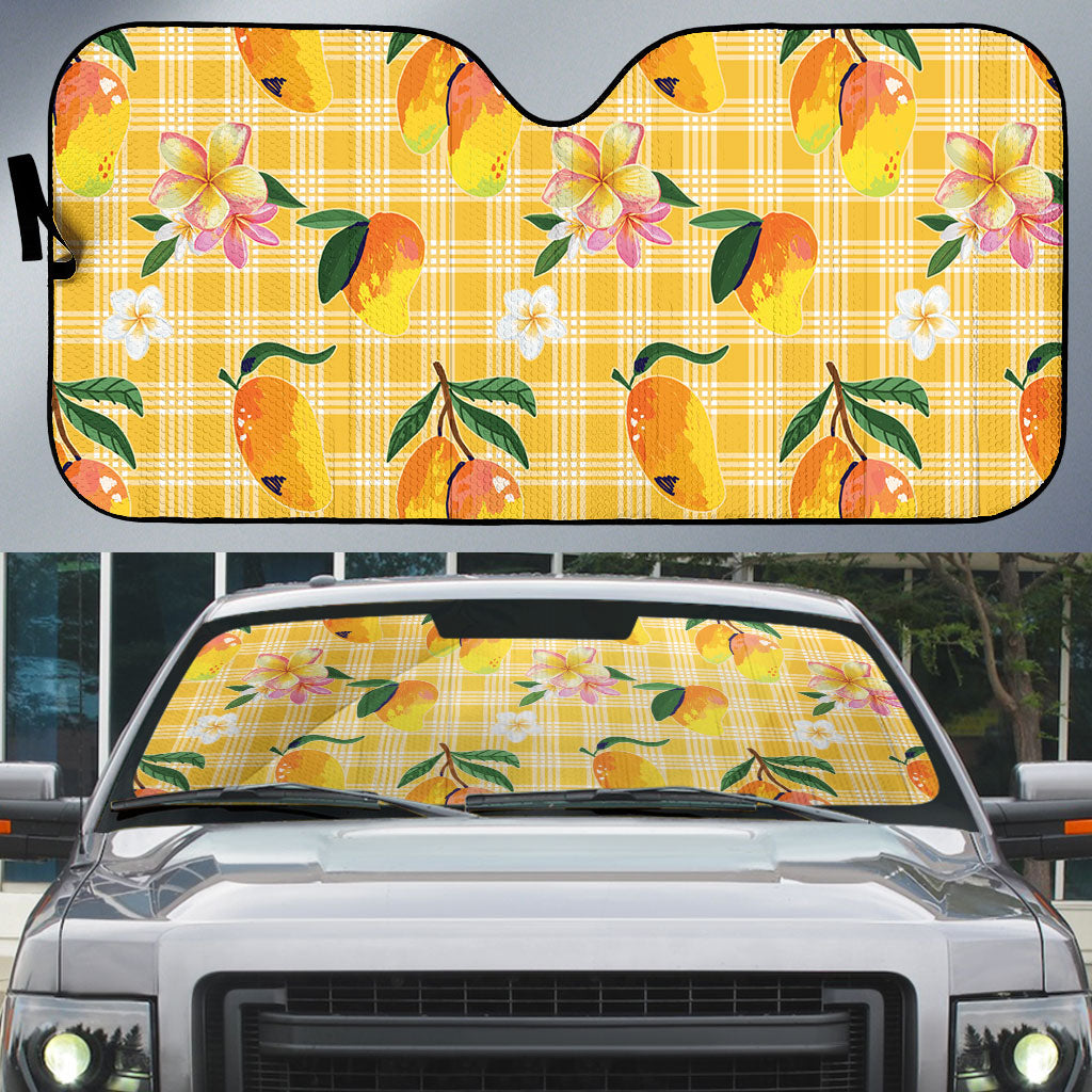 Aloha Hawaii Palaka Print Mango Plumeria Auto Sun Shade Fresh Lemon