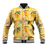 Aloha Hawaii Palaka Print Mango Plumeria Baseball Jacket Fresh Lemon