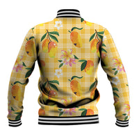 Aloha Hawaii Palaka Print Mango Plumeria Baseball Jacket Fresh Lemon