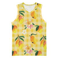 Aloha Hawaii Palaka Print Mango Plumeria Basketball Jersey Fresh Lemon