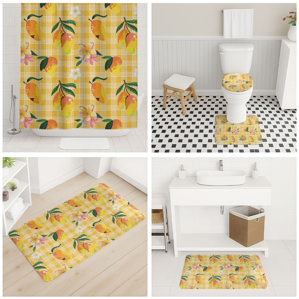 Aloha Hawaii Palaka Print Mango Plumeria Bathroom Set Fresh Lemon