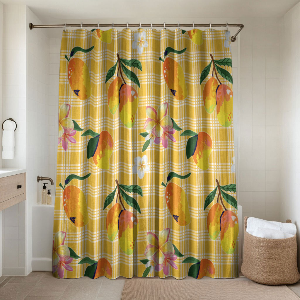 Aloha Hawaii Palaka Print Mango Plumeria Bathroom Set Fresh Lemon