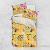 Aloha Hawaii Palaka Print Mango Plumeria Bedding Set Fresh Lemon
