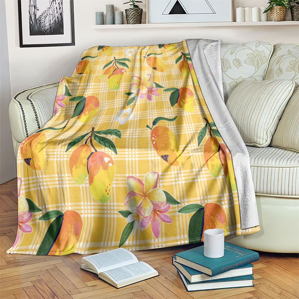 Aloha Hawaii Palaka Print Mango Plumeria Blanket Fresh Lemon