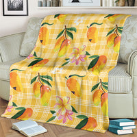 Aloha Hawaii Palaka Print Mango Plumeria Blanket Fresh Lemon