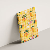 Aloha Hawaii Palaka Print Mango Plumeria Canvas Wall Art Fresh Lemon
