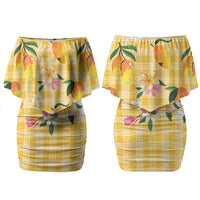 Aloha Hawaii Palaka Print Mango Plumeria Couples Matching Off Shoulder Short Dress and Hawaiian Shirt Fresh Lemon