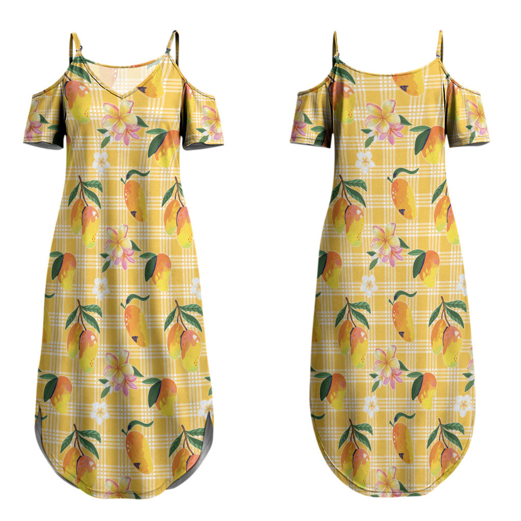 Aloha Hawaii Palaka Print Mango Plumeria Couples Matching Summer Maxi Dress and Long Sleeve Button Shirt Fresh Lemon