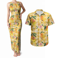 Aloha Hawaii Palaka Print Mango Plumeria Couples Matching Tank Maxi Dress and Hawaiian Shirt Fresh Lemon