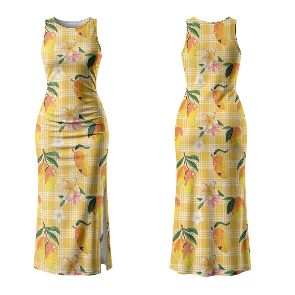 Aloha Hawaii Palaka Print Mango Plumeria Couples Matching Tank Maxi Dress and Hawaiian Shirt Fresh Lemon