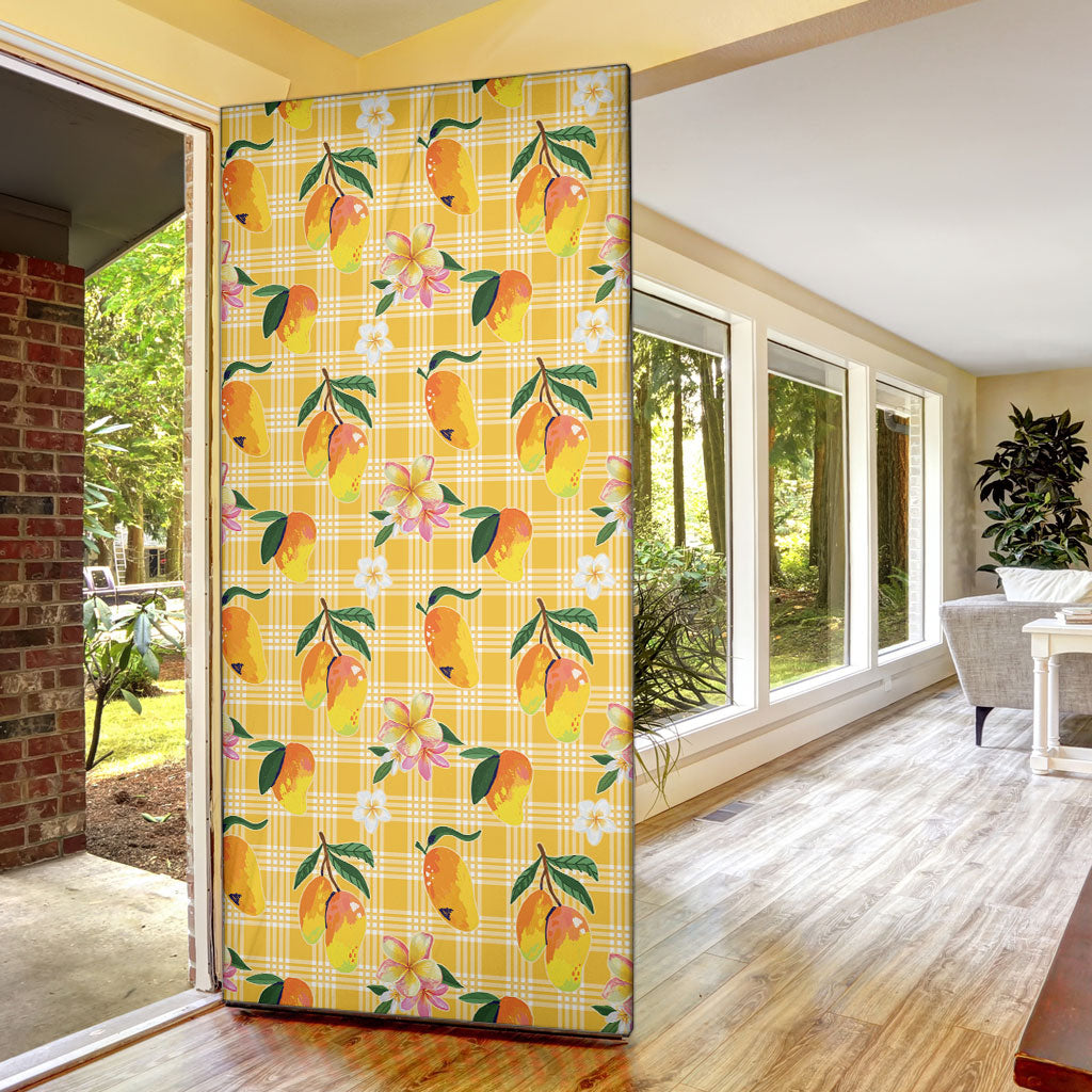 Aloha Hawaii Palaka Print Mango Plumeria Door Cover Fresh Lemon