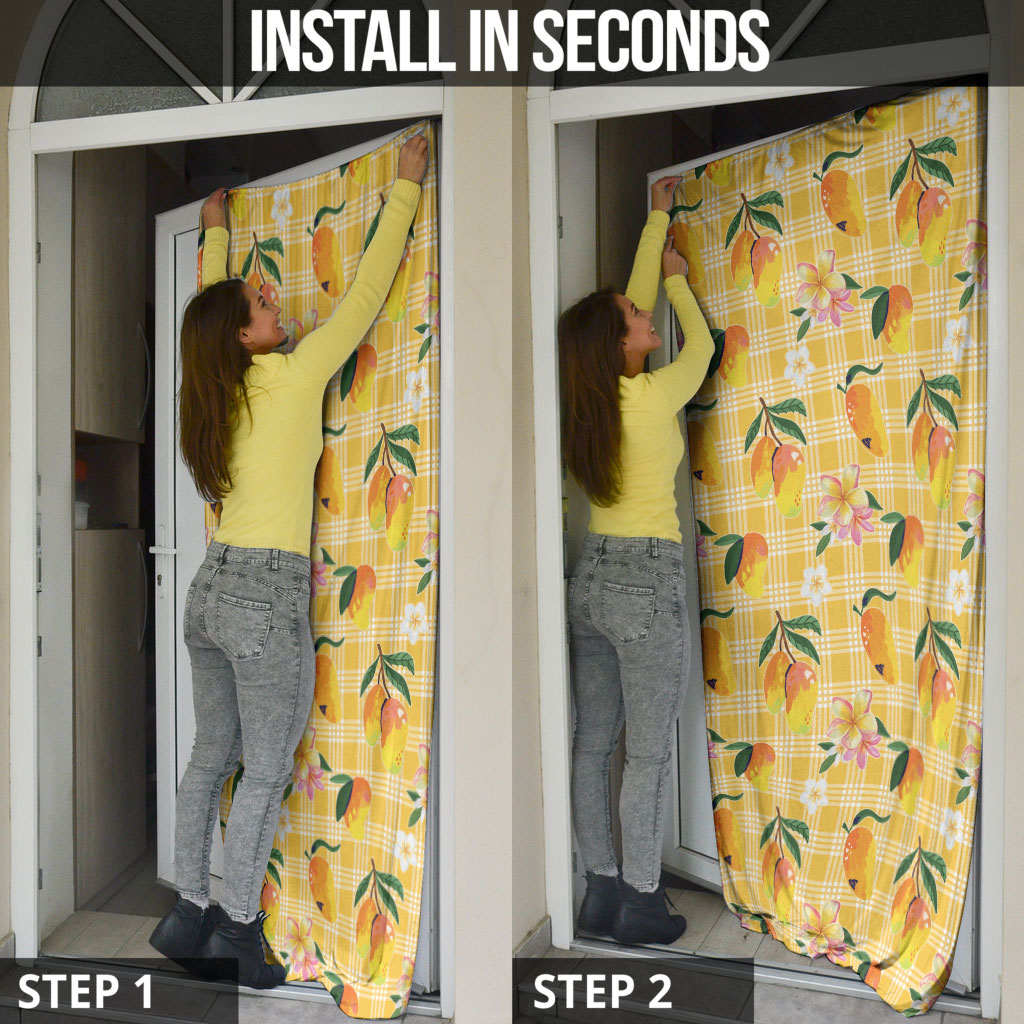 Aloha Hawaii Palaka Print Mango Plumeria Door Cover Fresh Lemon