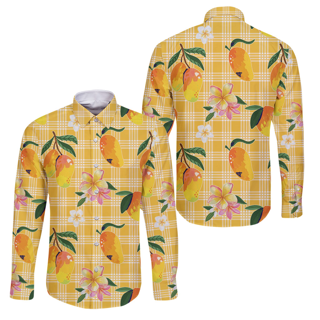 Aloha Hawaii Palaka Print Mango Plumeria Family Matching Long Sleeve Bodycon Dress and Hawaiian Shirt Fresh Lemon