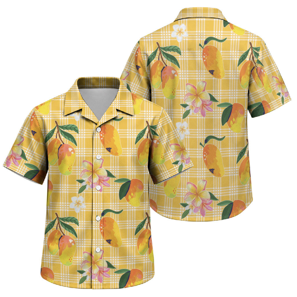 Aloha Hawaii Palaka Print Mango Plumeria Family Matching Long Sleeve Bodycon Dress and Hawaiian Shirt Fresh Lemon