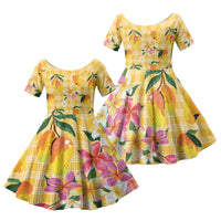 Aloha Hawaii Palaka Print Mango Plumeria Family Matching Mermaid Dress and Hawaiian Shirt Fresh Lemon