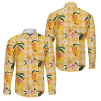 Aloha Hawaii Palaka Print Mango Plumeria Family Matching Off The Shoulder Long Sleeve Dress and Hawaiian Shirt Fresh Lemon