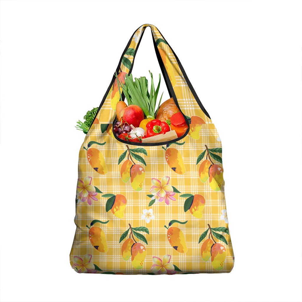 Aloha Hawaii Palaka Print Mango Plumeria Grocery Bag Fresh Lemon