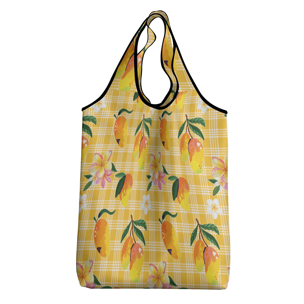 Aloha Hawaii Palaka Print Mango Plumeria Grocery Bag Fresh Lemon