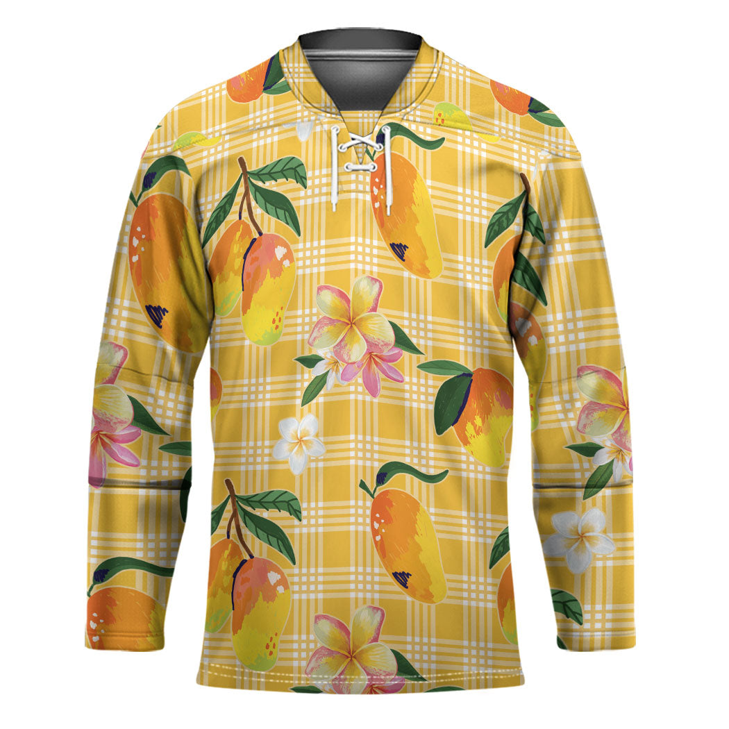 Aloha Hawaii Palaka Print Mango Plumeria Hockey Jersey Fresh Lemon
