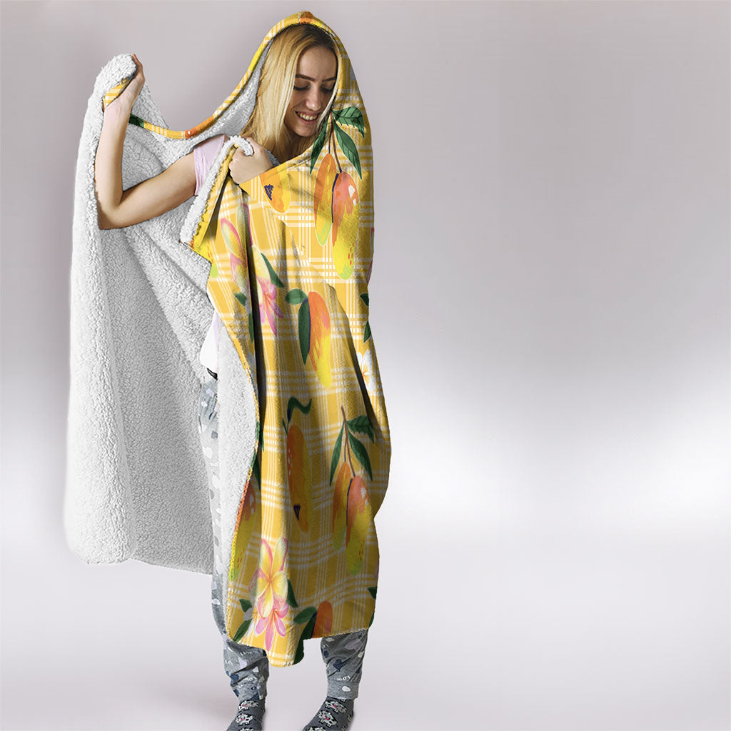 Aloha Hawaii Palaka Print Mango Plumeria Hooded Blanket Fresh Lemon