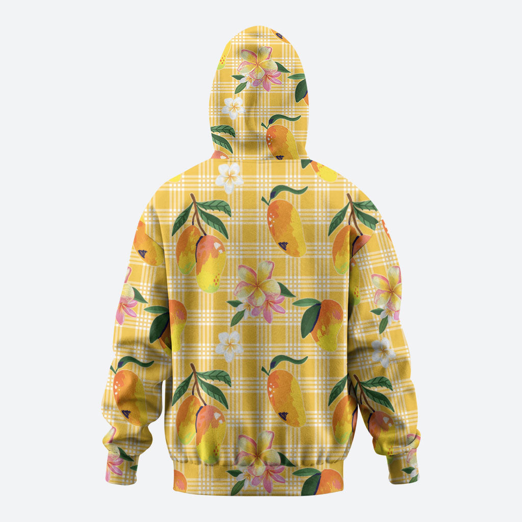 Aloha Hawaii Palaka Print Mango Plumeria Hoodie Fresh Lemon