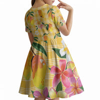Aloha Hawaii Palaka Print Mango Plumeria Kid Short Sleeve Dress Fresh Lemon