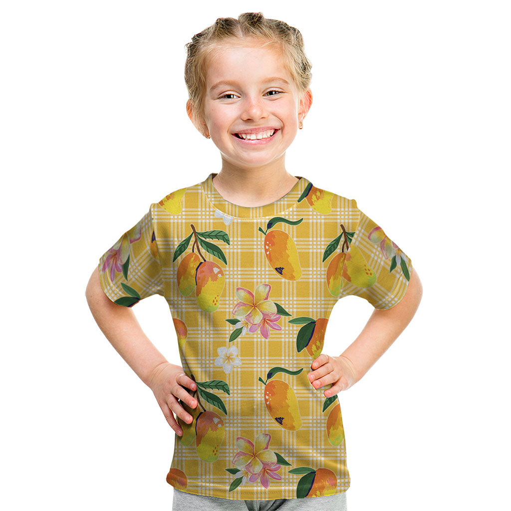 Aloha Hawaii Palaka Print Mango Plumeria Kid T Shirt Fresh Lemon