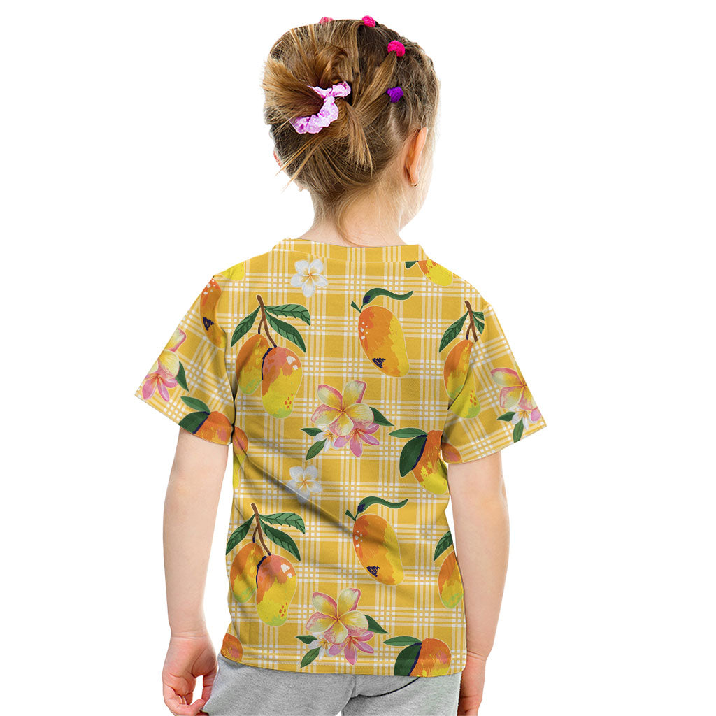 Aloha Hawaii Palaka Print Mango Plumeria Kid T Shirt Fresh Lemon