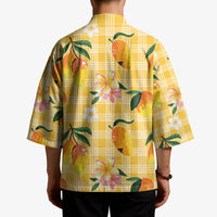 Aloha Hawaii Palaka Print Mango Plumeria Kimono Fresh Lemon