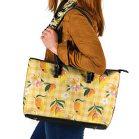 Aloha Hawaii Palaka Print Mango Plumeria Leather Tote Bag Fresh Lemon