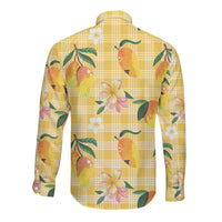 Aloha Hawaii Palaka Print Mango Plumeria Long Sleeve Button Shirt Fresh Lemon