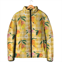 Aloha Hawaii Palaka Print Mango Plumeria Padded Jacket Fresh Lemon