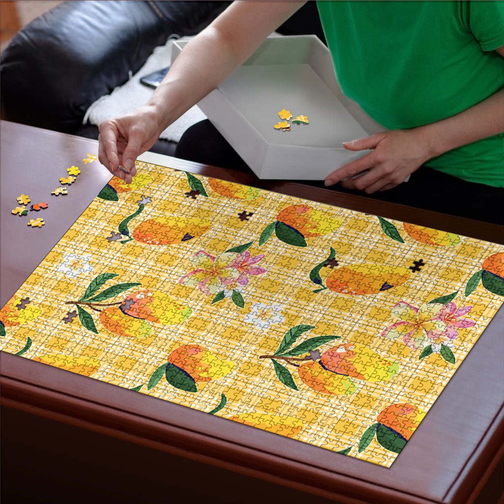Aloha Hawaii Palaka Print Mango Plumeria Puzzle Fresh Lemon