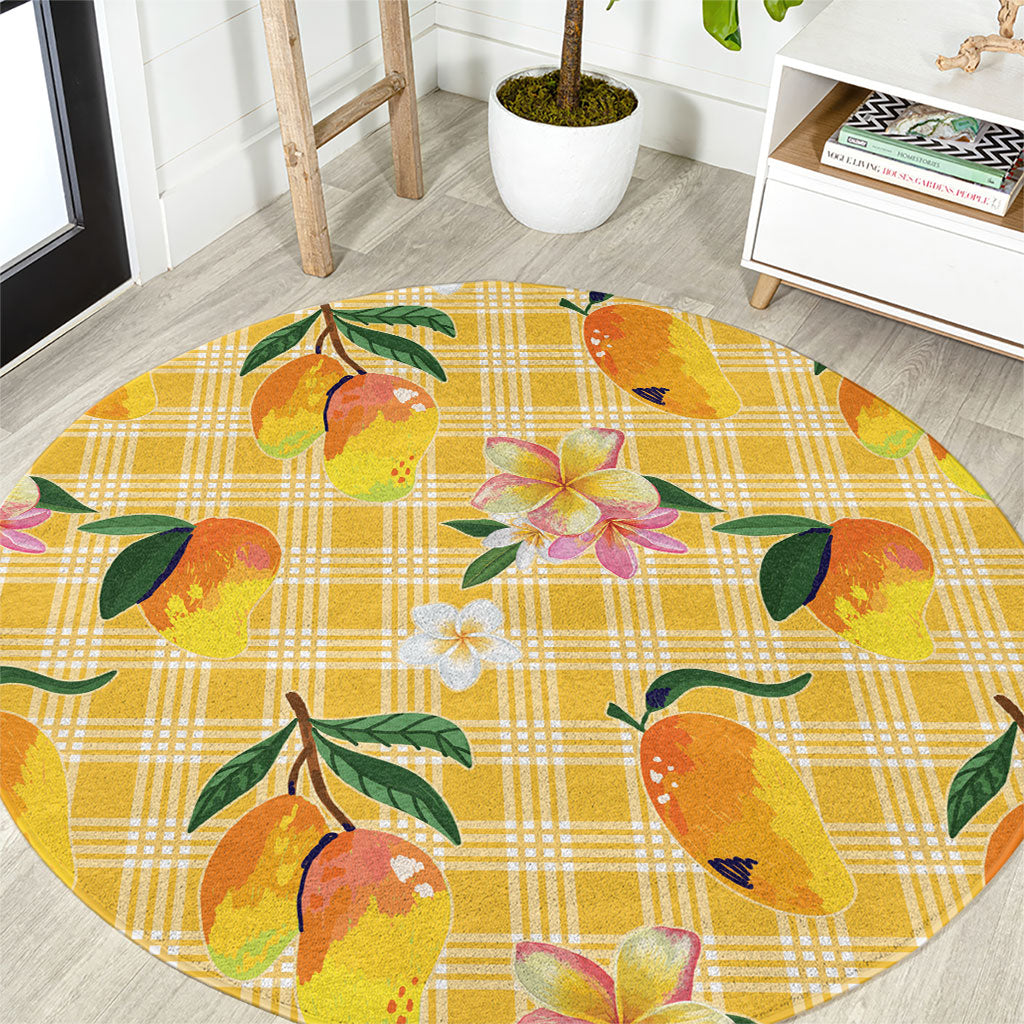 Aloha Hawaii Palaka Print Mango Plumeria Round Carpet Fresh Lemon