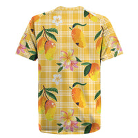 Aloha Hawaii Palaka Print Mango Plumeria Rugby Jersey Fresh Lemon