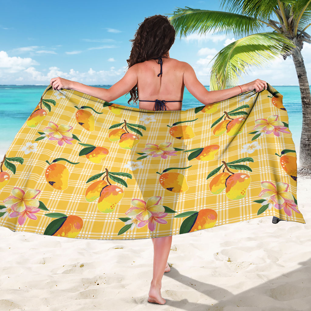 Aloha Hawaii Palaka Print Mango Plumeria Sarong Fresh Lemon
