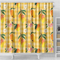 Aloha Hawaii Palaka Print Mango Plumeria Shower Curtain Fresh Lemon