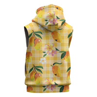 Aloha Hawaii Palaka Print Mango Plumeria Sleeveless Zip Hoodie Fresh Lemon