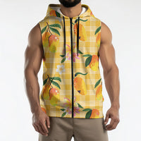 Aloha Hawaii Palaka Print Mango Plumeria Sleeveless Zip Hoodie Fresh Lemon