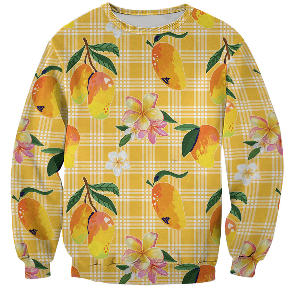 Aloha Hawaii Palaka Print Mango Plumeria Sweatshirt Fresh Lemon