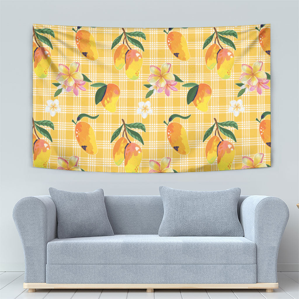Aloha Hawaii Palaka Print Mango Plumeria Tapestry Fresh Lemon