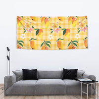 Aloha Hawaii Palaka Print Mango Plumeria Tapestry Fresh Lemon