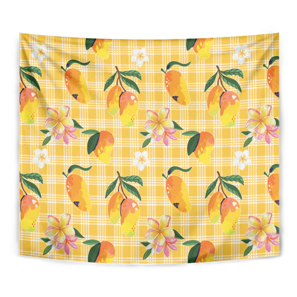 Aloha Hawaii Palaka Print Mango Plumeria Tapestry Fresh Lemon