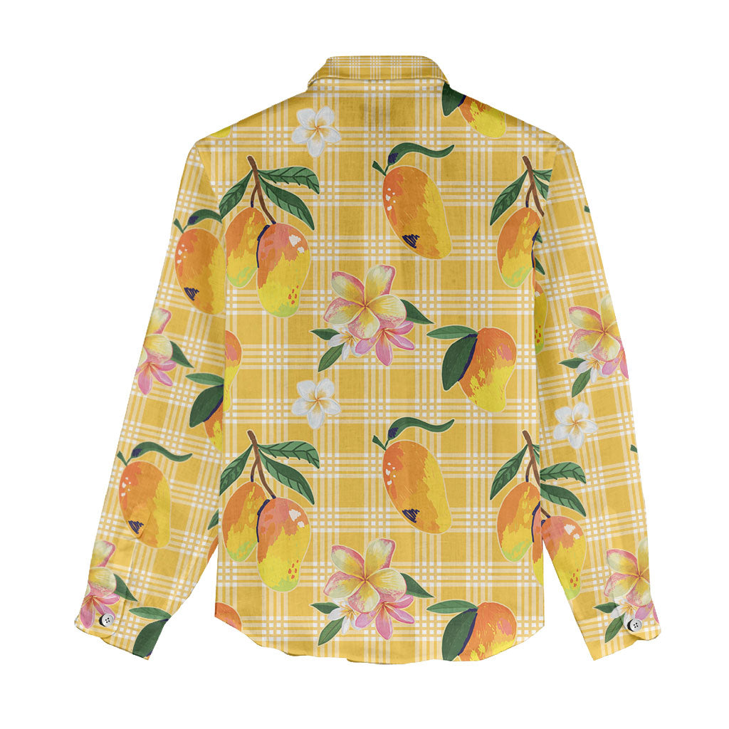 Aloha Hawaii Palaka Print Mango Plumeria Women Casual Shirt Fresh Lemon