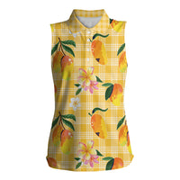 Aloha Hawaii Palaka Print Mango Plumeria Women Sleeveless Polo Shirt Fresh Lemon